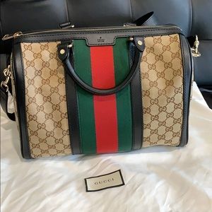 Gucci Vintage Web Original GG Boston Bag w Strap